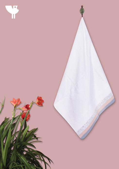 Handloom Cotton Bath Towel With Block Print Border